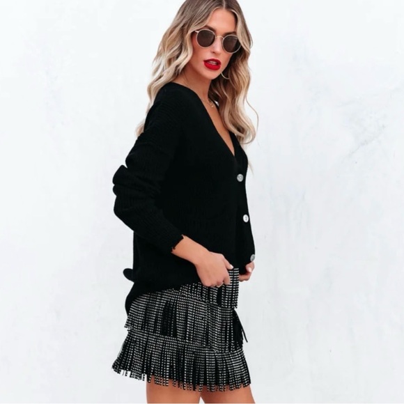 NWT ASOS Design Studded Black Fringe Mini Skirt Size 6 Waist 13” Length 16” NWT - Picture 2 of 13
